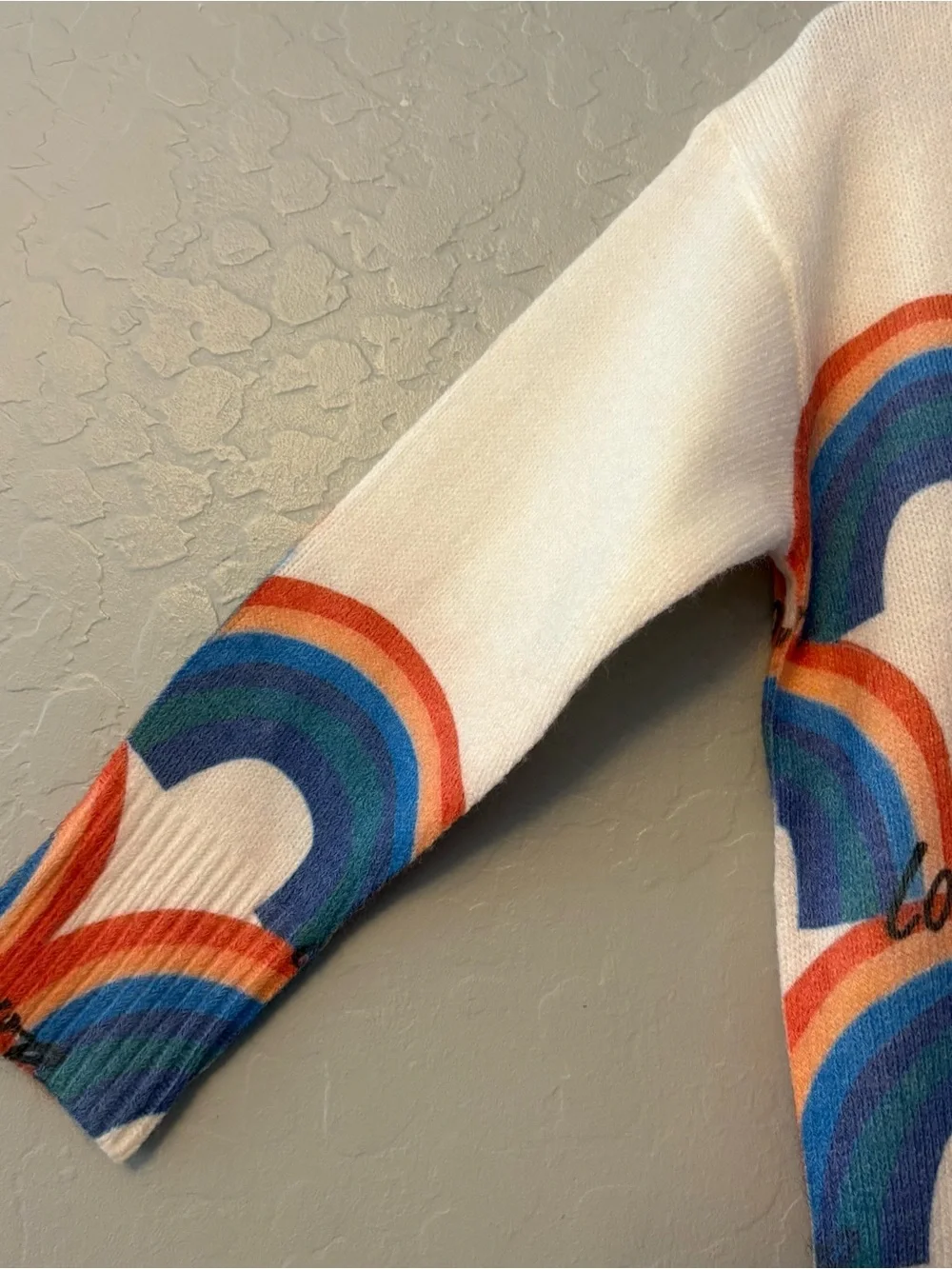 Hannah Banana white rainbow love with gemstones sweater size 4